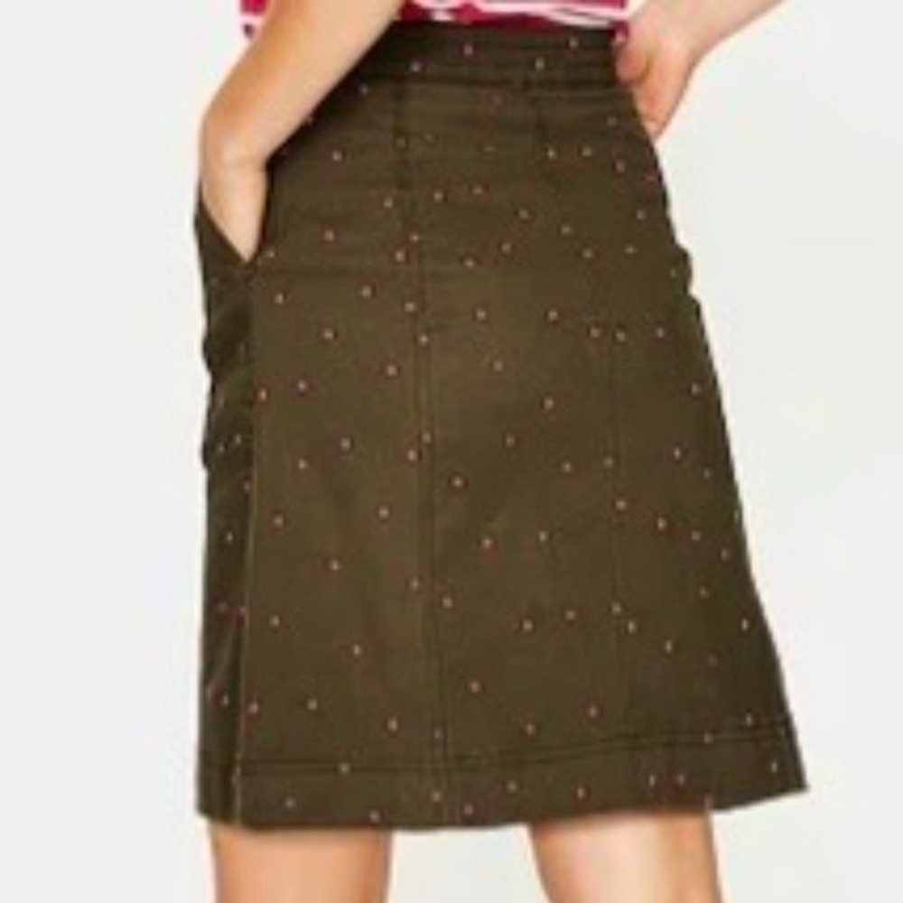 BODEN Mini Skirt Chino Polka Dot Top Stitch Detail Patch & Slip Pockets  Sz 12R